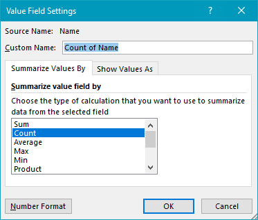 Pivot Table: Pivot table basic count | Exceljet